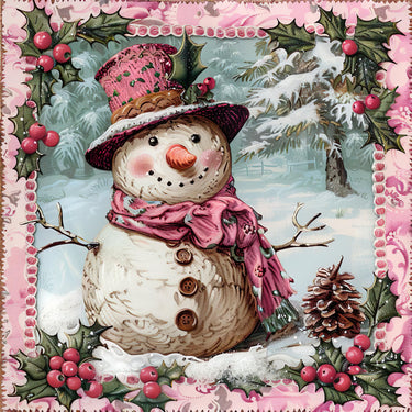 Pink Snowman Sign, DCO-102219, Sign For Wreath, 10x10in Metal Sign